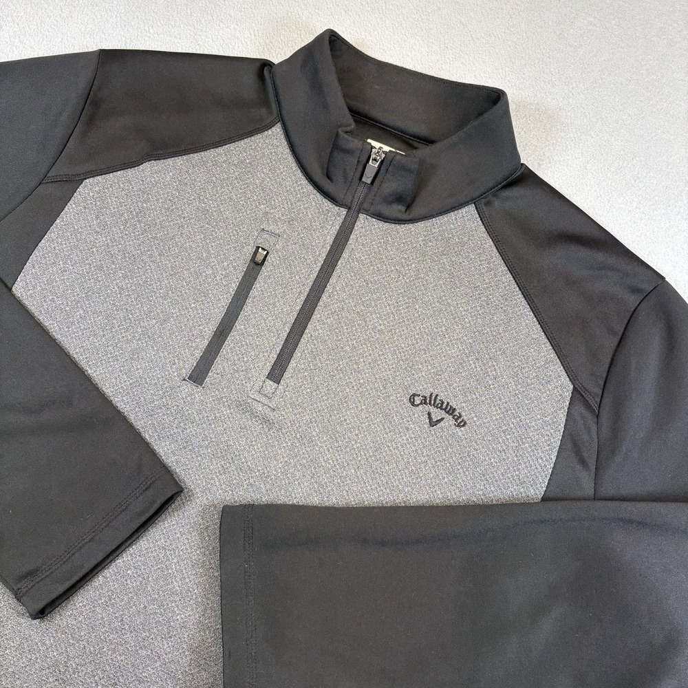 Callaway Golf Pullover Mens XXL 1/4 Zip Jacket Grey Black Chest Pocket 2XL